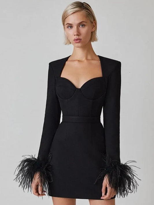 Robe Courte Élégante à Plumes - BerlinGlamour