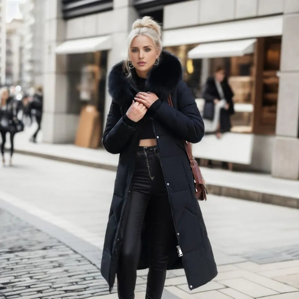 Manteau femme long à kapok avec col montant