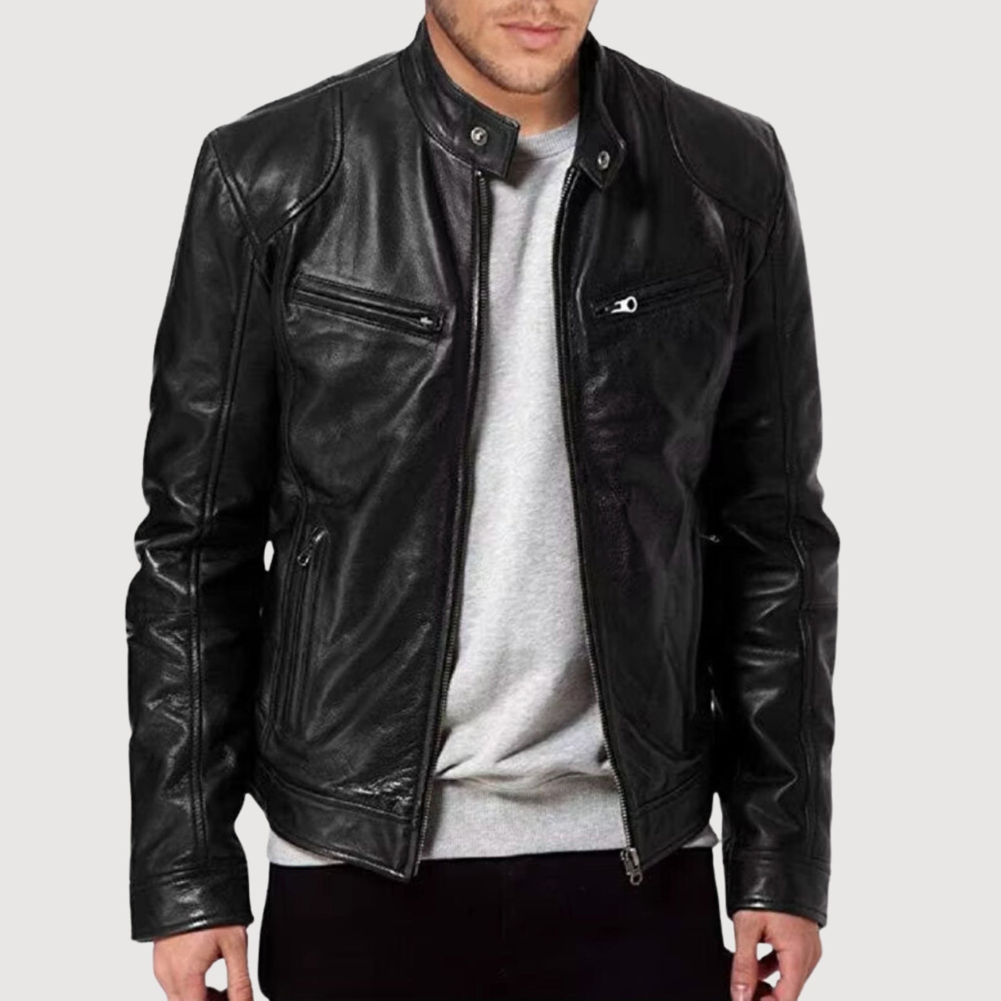 Blouson Moto Homme Cuir Noir Élégant - PanierRoyale