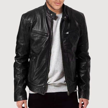 Blouson Moto Homme Cuir Noir Élégant - PanierRoyale