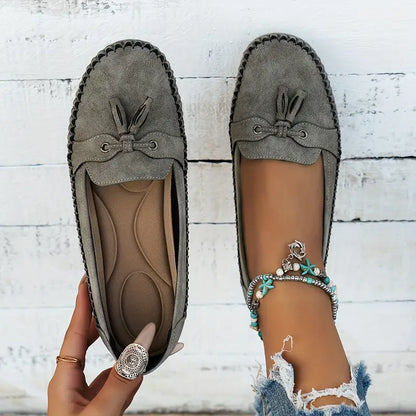 Mocassins Femme Cuir Souple Noeud Décoratif Semelle Flexible