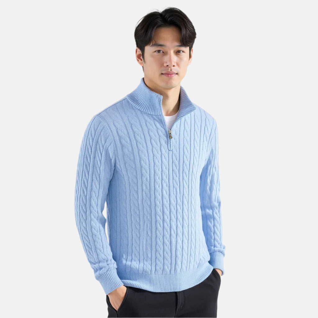 Pull Homme Élégant Col Montant en Laine Mélangée