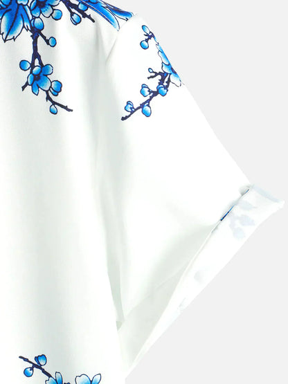 Chemise Homme Courte Manche Blanche Fleurs Été