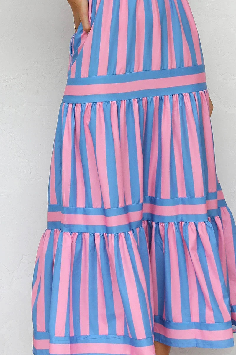 Robe Longue Femme Bretelles Coupe Fluide Rayée