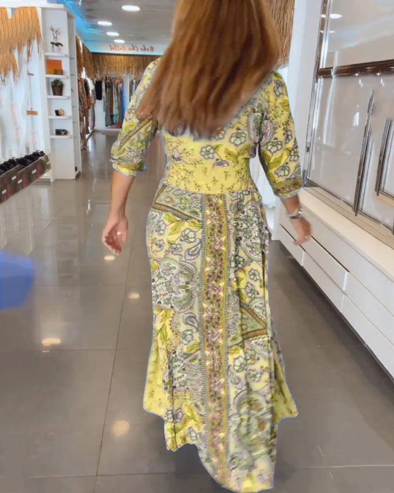 Robe maxi Femme Imprimé Col en V Taille Ajustable