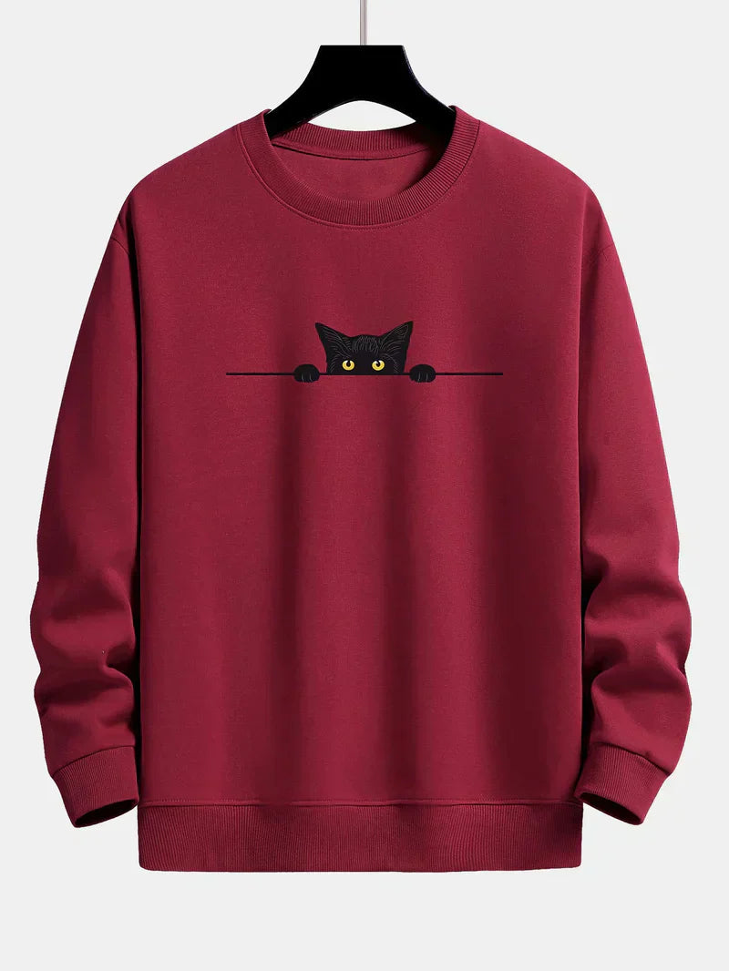 Sweat à Capuche Homme Noir Chat Moderne