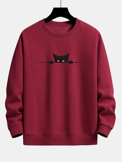 Sweat à Capuche Homme Noir Chat Moderne