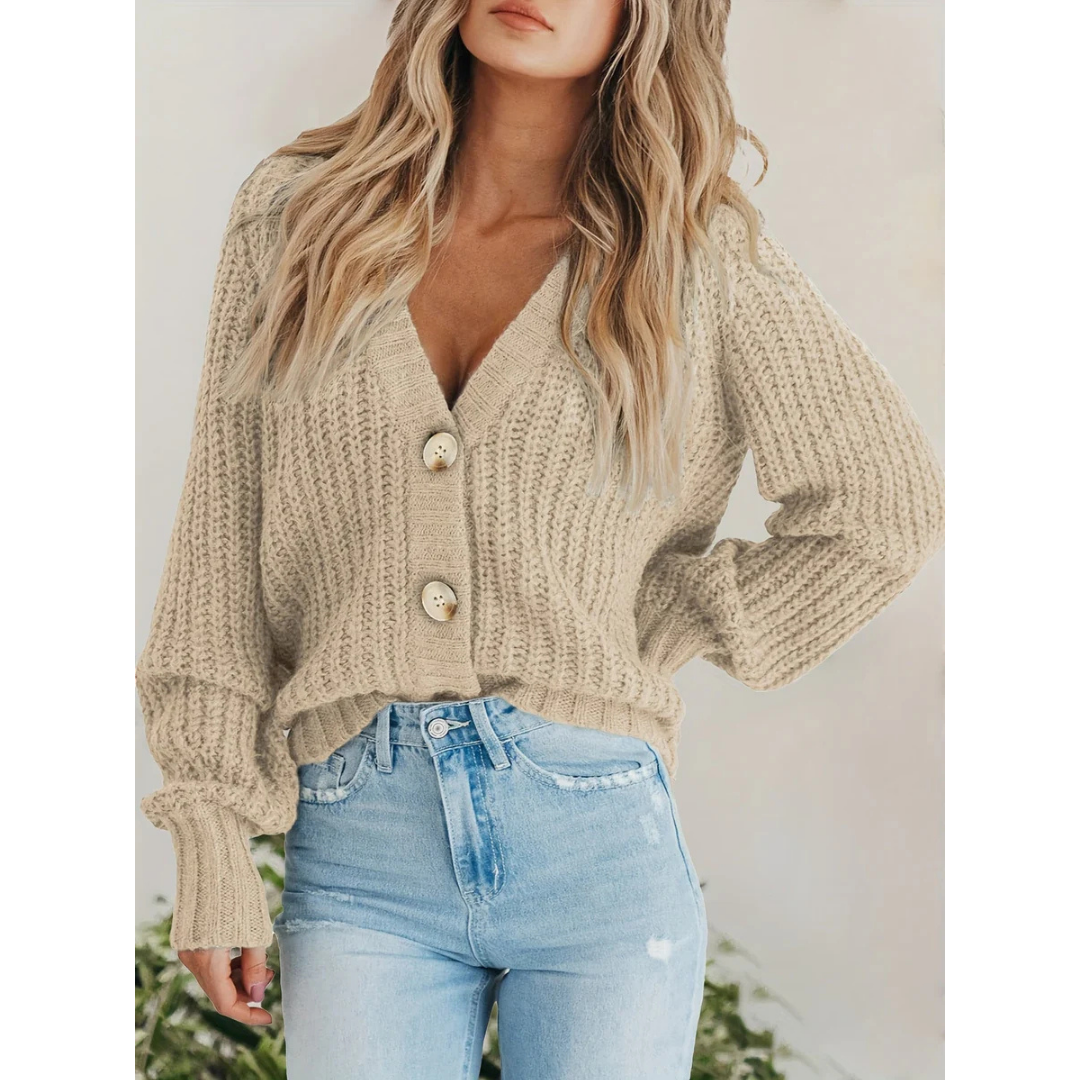 Cardigan Femme Hiver Long Manches Col En V - PanierRoyale