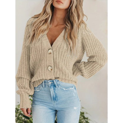 Cardigan Femme Hiver Long Manches Col En V - PanierRoyale