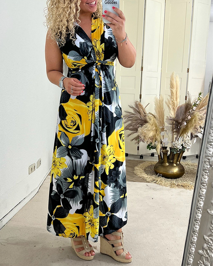 Robe Maxi Femme Fluide Sans Manches Coupe Droite