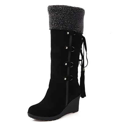 Bottes Hauts Talons en Daim Chaudes et Élégantes pour Femme