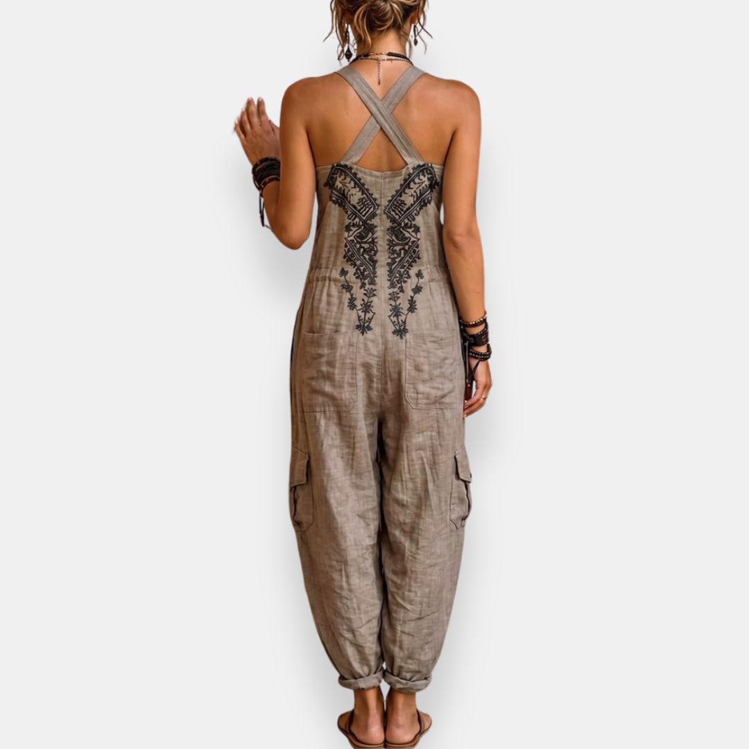 Combinaison Femme Coton Bretelles Réglables Broderies Decoratives
