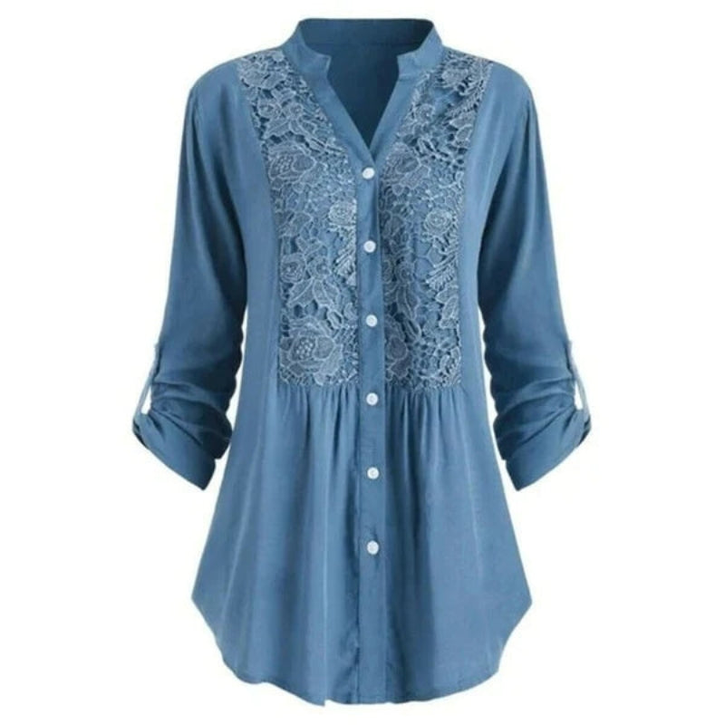 Chemisier Femme Manches Bouffantes Col Rond Élégant