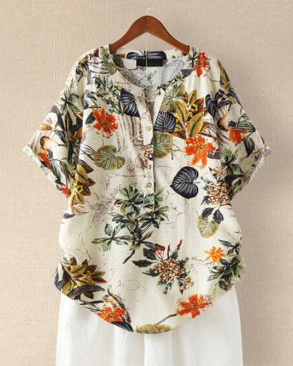 Chemisier Femme Floral Décontracté en Coton - PanierRoyale