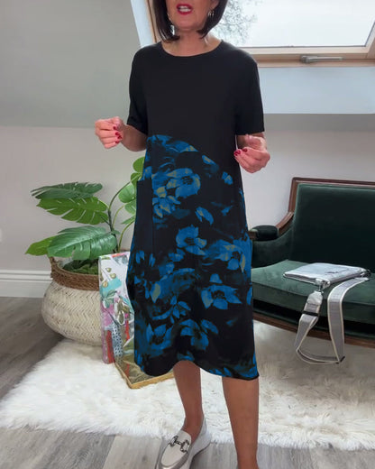 Robe Femme Patchwork Floral Coupe Droite Décontractée