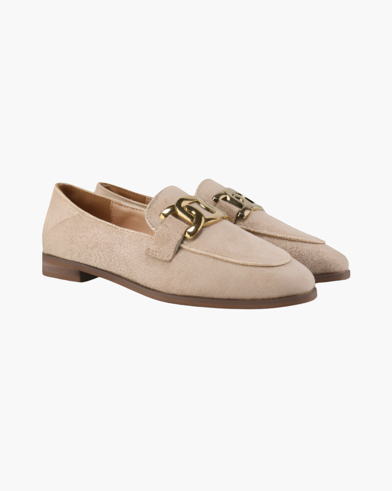 Mocassin Femme Cuir Velours à Boucle Or - BerlinGlamour