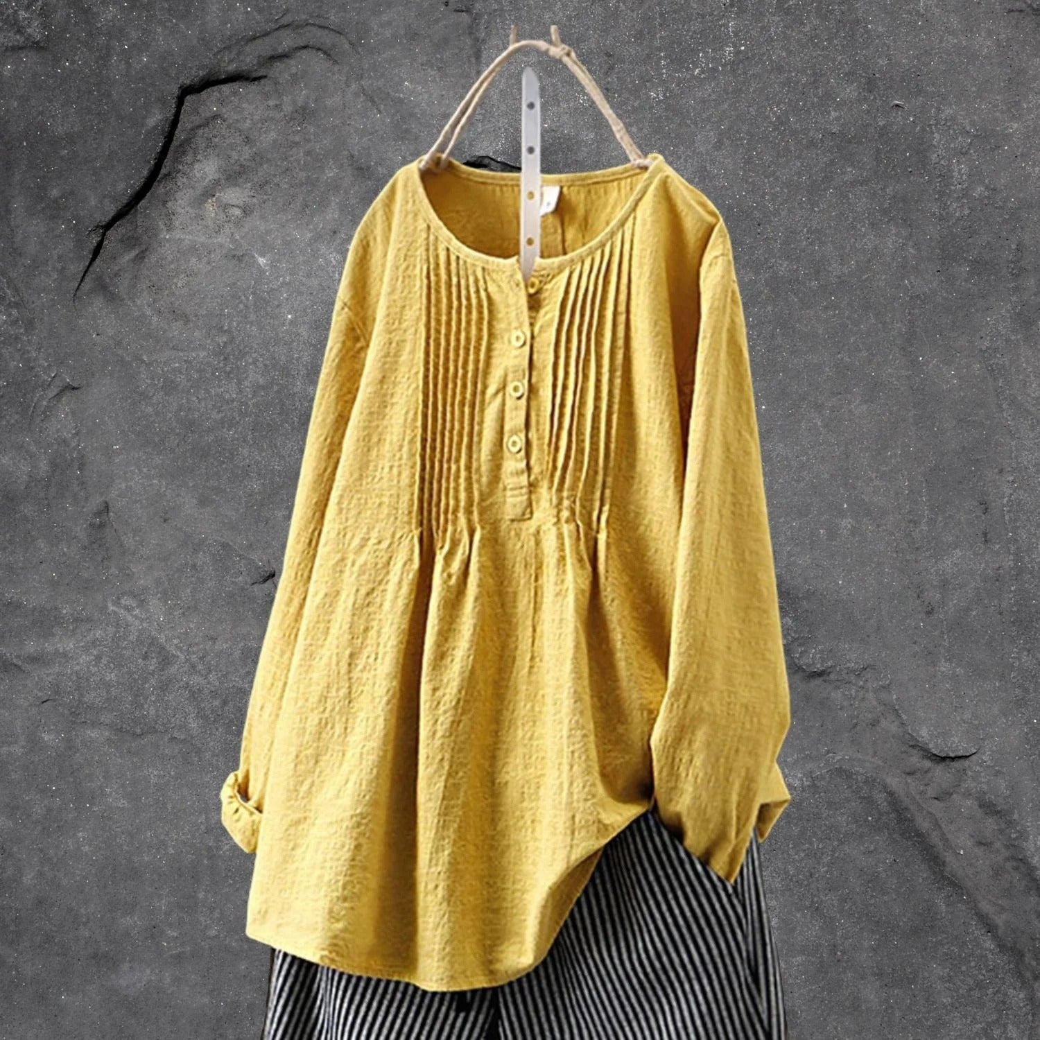 Blouse Femme Été Légère en Coton avec Plis et Manches Longues - PanierRoyale