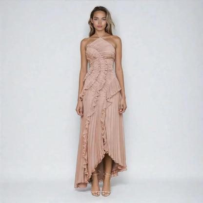 Robe Longue Femme Plissée Volants Asymétriques Fluides