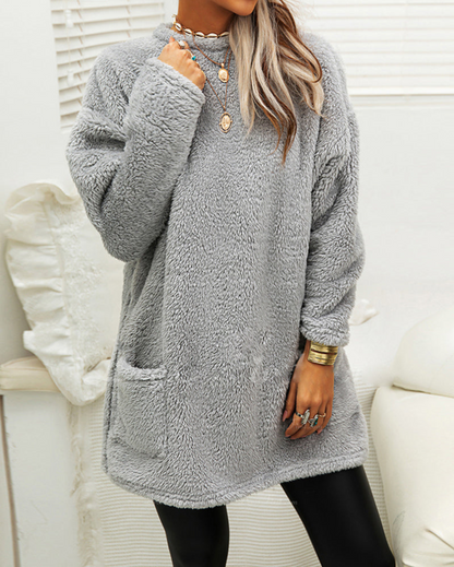 Pull Femme Molleton Long Manches Gris Chaud - PanierRoyale