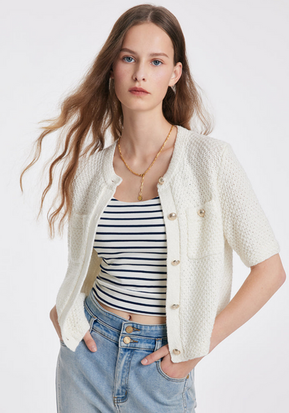 Veste légère femme à manches courtes blanc cassé - PanierRoyale
