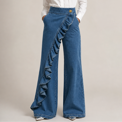 Pantalon Large Femme Denim Volants Asymétriques - PanierRoyale