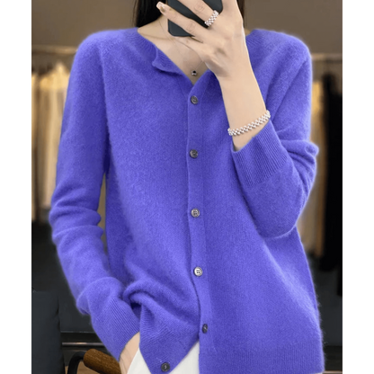 Cardigan Femme Cachemire Doux Col Rond Boutonné