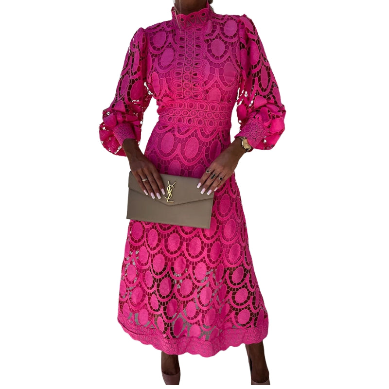 Robe Femme Élégante Manches Longues avec Col Rond