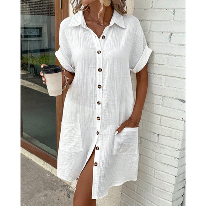 Robe Été Chic - Robe Chemisier Féminine avec Ceinture et Décolleté Plongeant - PanierRoyale
