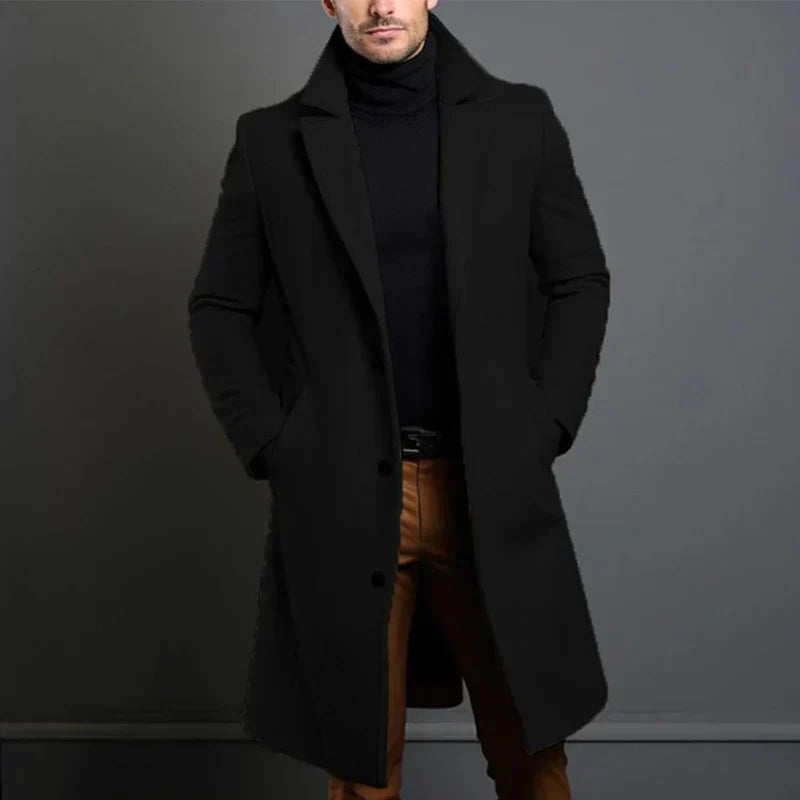Manteau Homme Long Noir Élégant et Chauffant - PanierRoyale