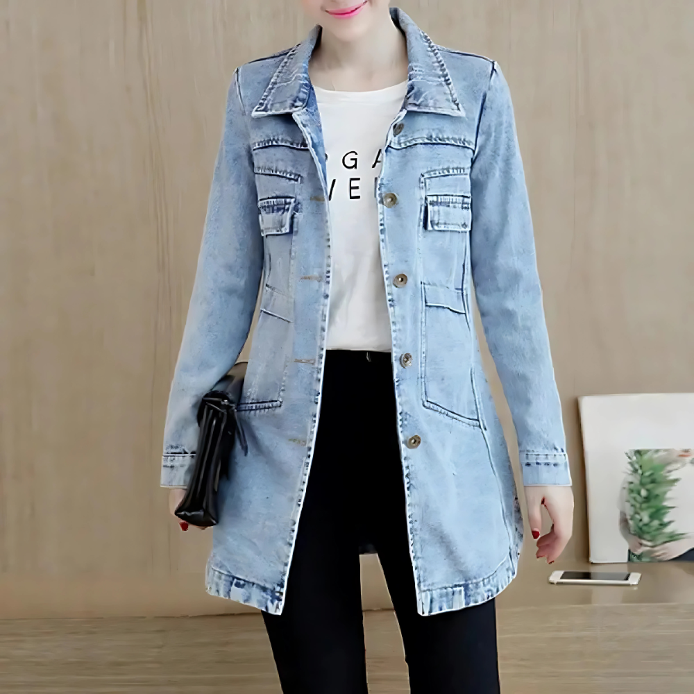 Veste femme chic à manches longues et poches zippées