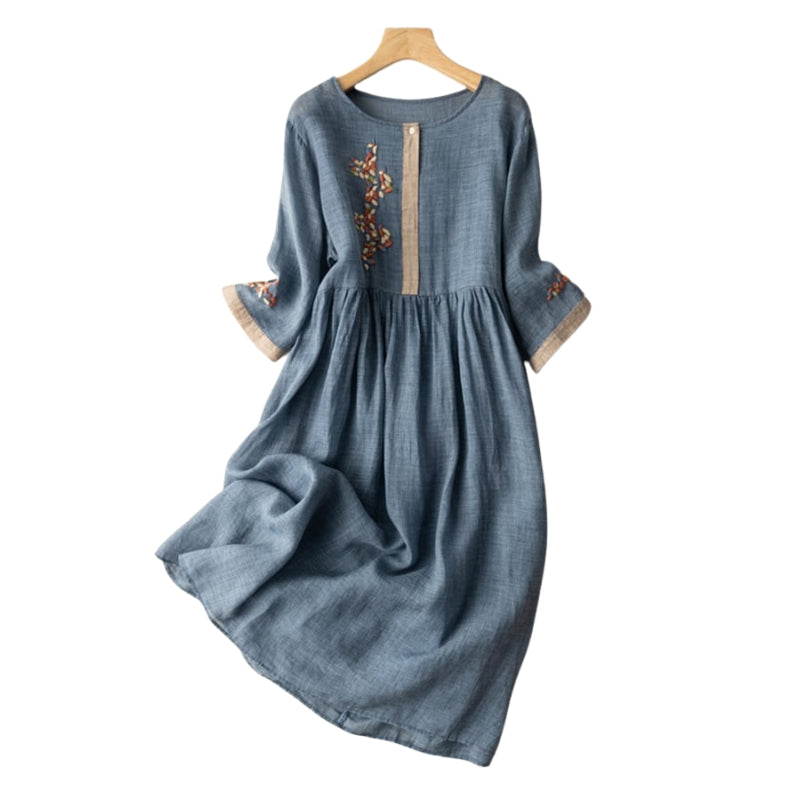 Robe Femme Élégante Manches Longues Col Rond en Soie - PanierRoyale