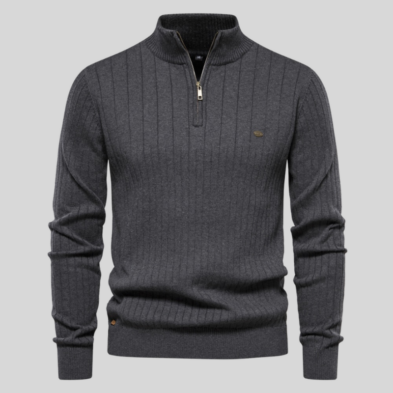 Pull Homme Élégant Slim Fit Côtelé Noir - PanierRoyale