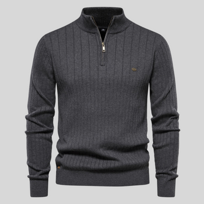 Pull Homme Élégant Slim Fit Côtelé Noir - PanierRoyale