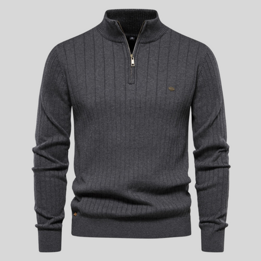 Pull Homme Élégant Slim Fit Côtelé Noir - PanierRoyale