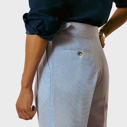Pantalon rayé à taille haute avec ceinture