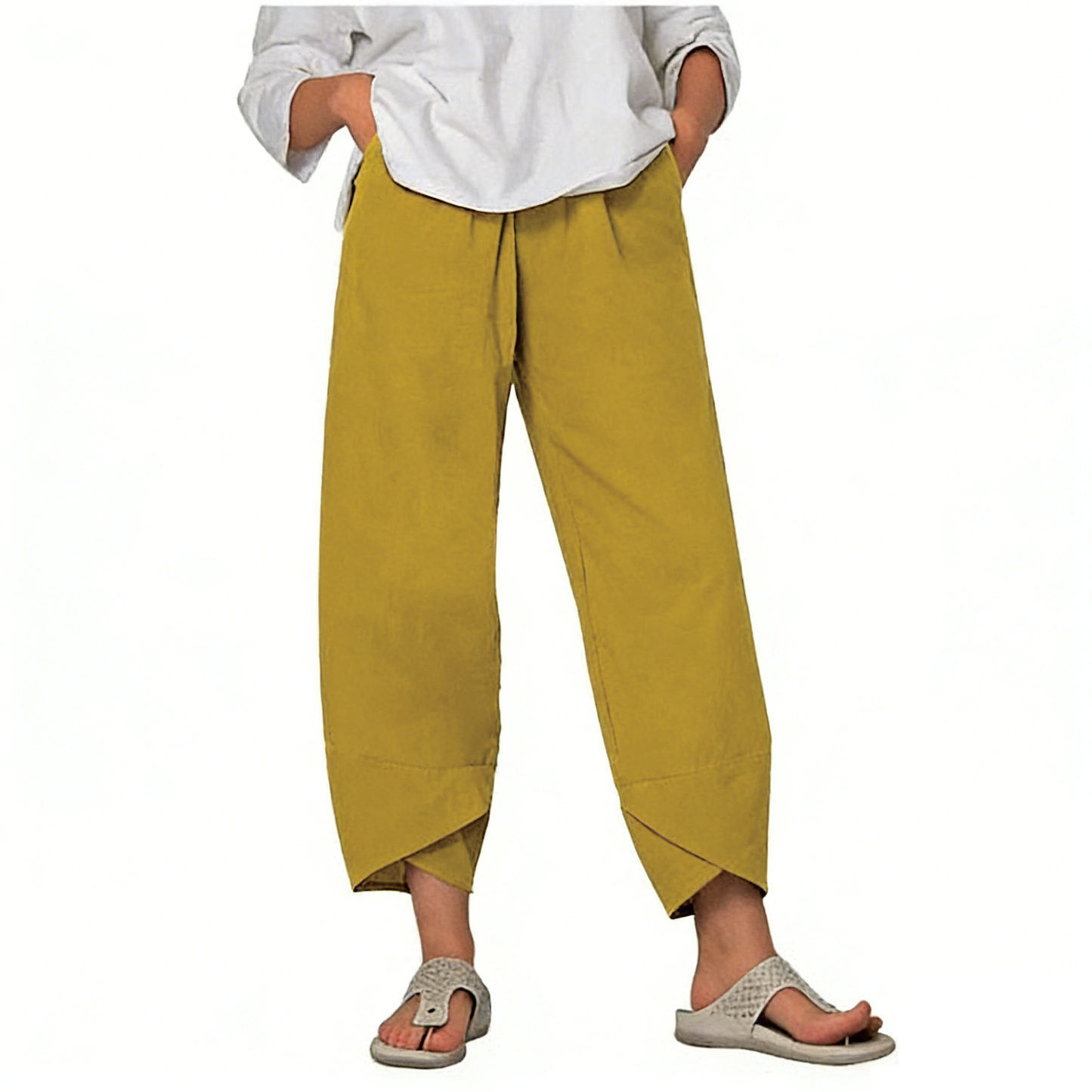 Pantalon Femme Taille Haute Asymétrique avec Poches