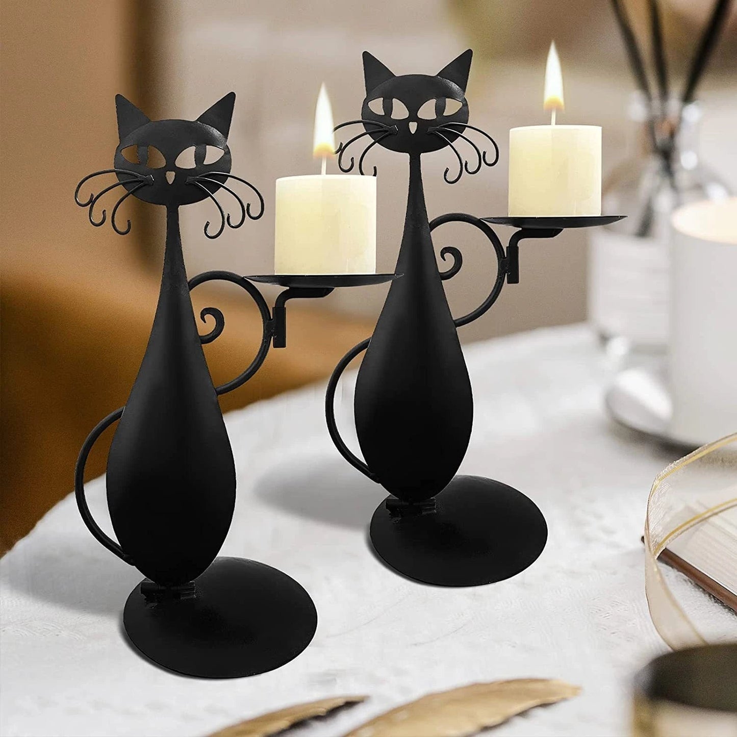 Bougeoir Chat en Porcelaine Design Décoratif - PanierRoyale