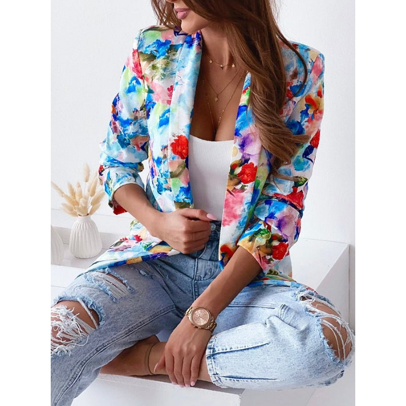 Blazer femme élégant fleuri détendu