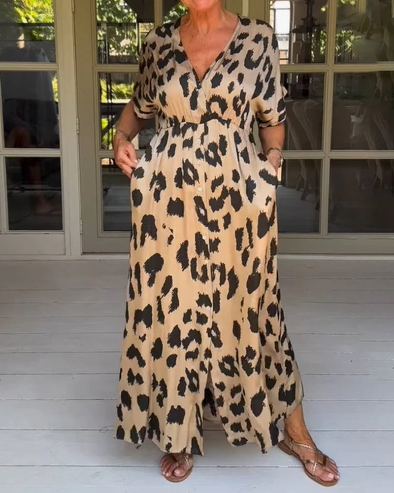 Robe Longue Femme à Imprimé Animalier Élégante - PanierRoyale