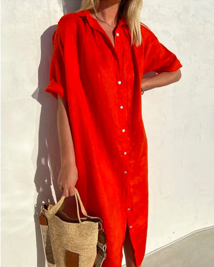 Robe Femme Rouge Été Manches Courtes - PanierRoyale