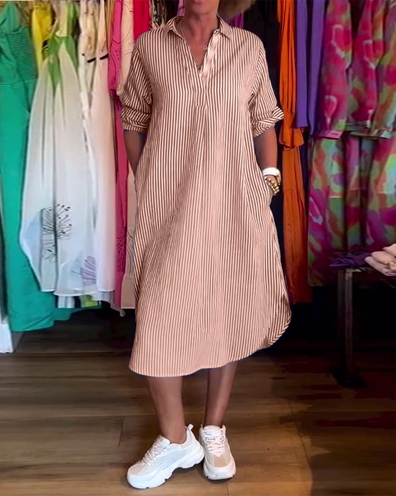 Robe Chemise Femme Fluide Col Revers Manches Longues