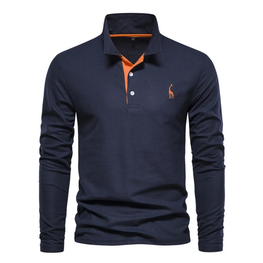 Polo Homme Marine Manches Longues Coton - PanierRoyale