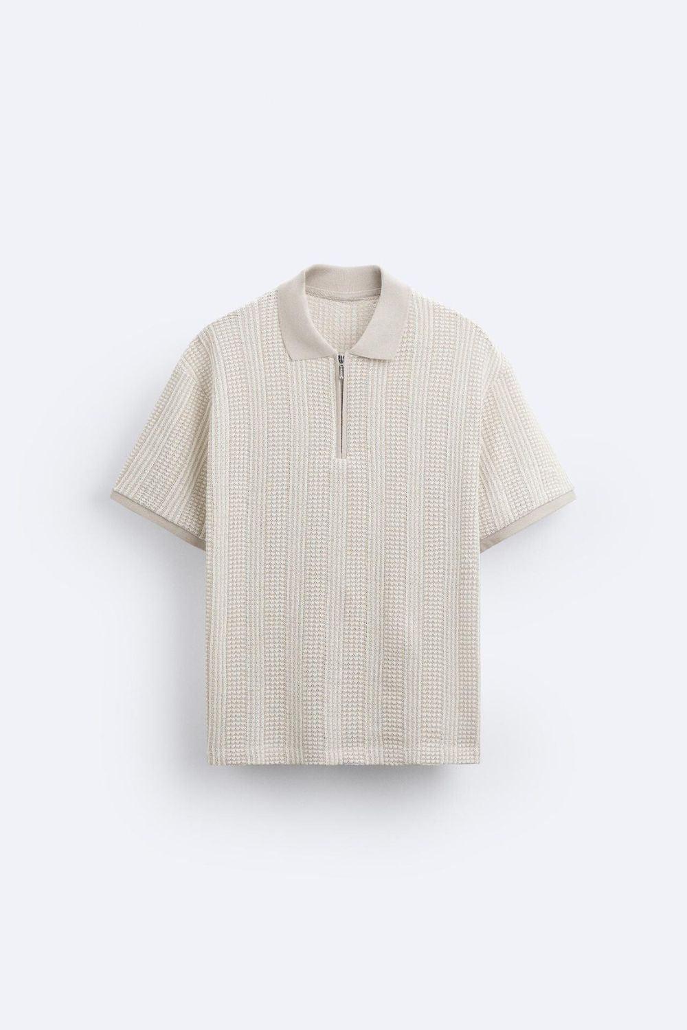 Polo Col Rond en Maille Structurée avec Fermeture Éclair - BerlinGlamour