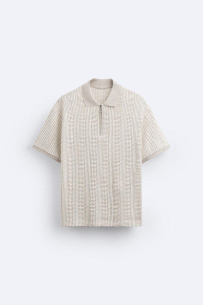 Polo Col Rond en Maille Structurée avec Fermeture Éclair - BerlinGlamour