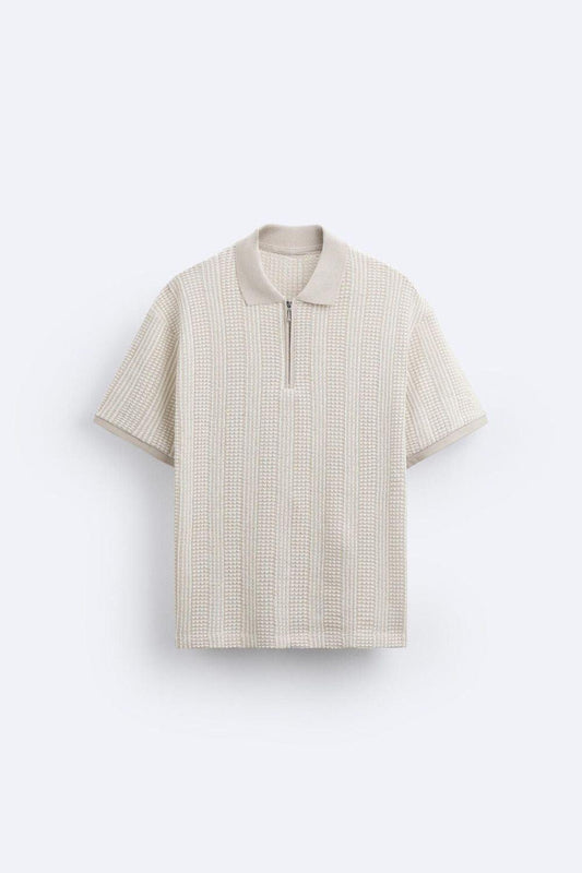 Polo Col Rond en Maille Structurée avec Fermeture Éclair - BerlinGlamour
