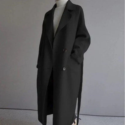 Manteau Long Femme Laine Mélangée Ceinturé Coupe Ajustée