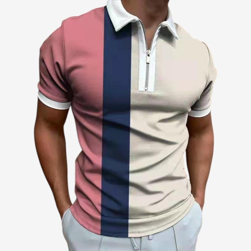 Polo Homme Manches Courtes Décontracté avec Fermeture Éclair