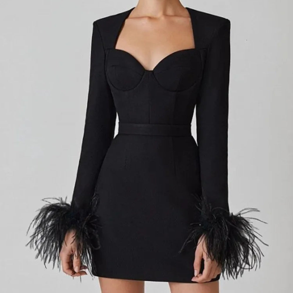 Robe Élégante Manches Longues Taille Haute Féminine