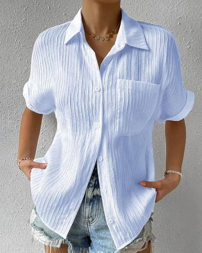 Chemise Femme Élégante en Lin Manches Courtes