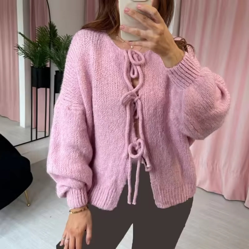 Cardigan Femme Élégant Col Rond Manches Longues